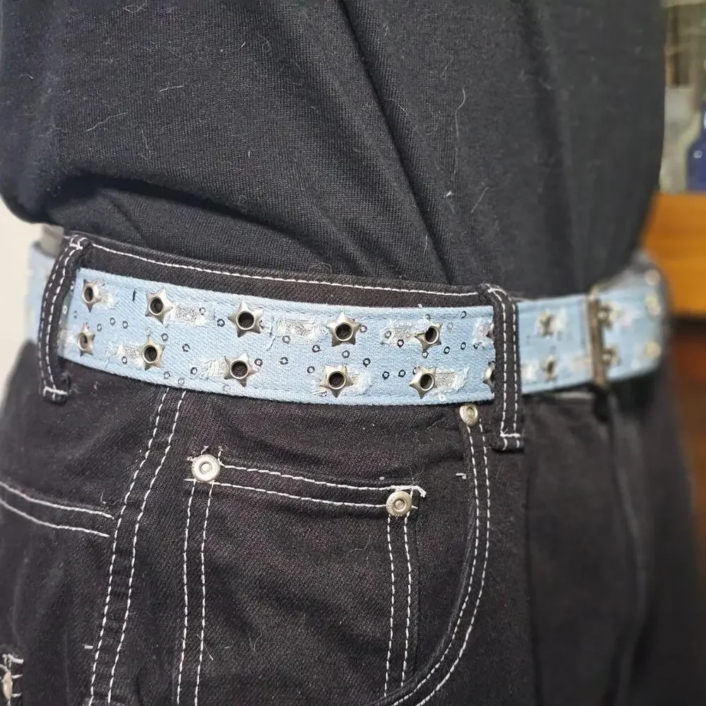 Sparkle Fabric Belt – Blue Silver (One Size) 💙